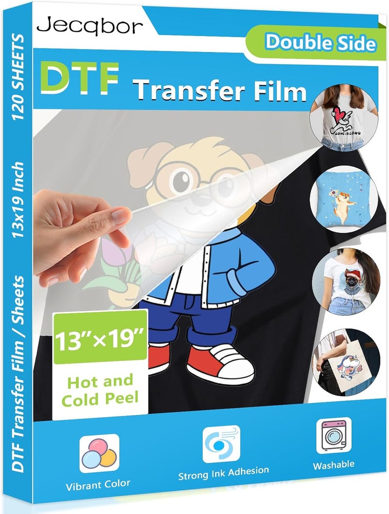 Jecqbor DTF Transfer Film 13x19 Inch, 120 Sheets A3+ Plus Double-Sided Matte Clear PET Paper, DTF Paper for Sublimation Hack, Direct Print on for All Fabric and Colors T-Shirts Textile - Image 1
